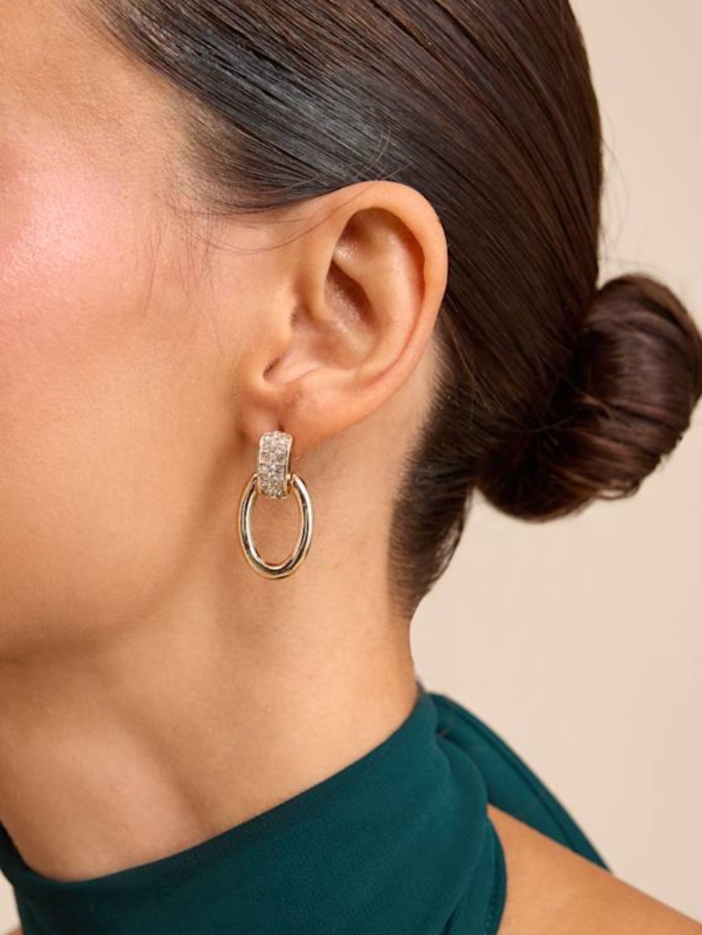 Lulus Stassy Gold Rhinestone Oval Drop Earrings - Size One Size